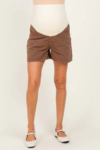 PinkBlush Brown Classic Maternity Denim Shorts