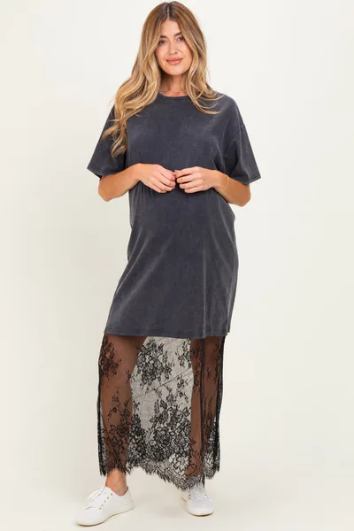 PinkBlush Black Lace Bottom Maternity T-Shirt Dress