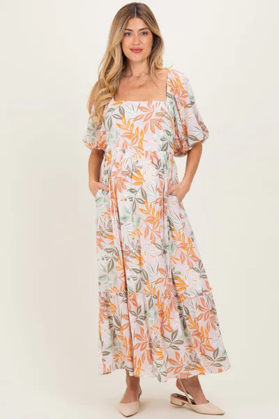 PinkBlush Light Pink Floral Tiered Maternity Maxi Dress