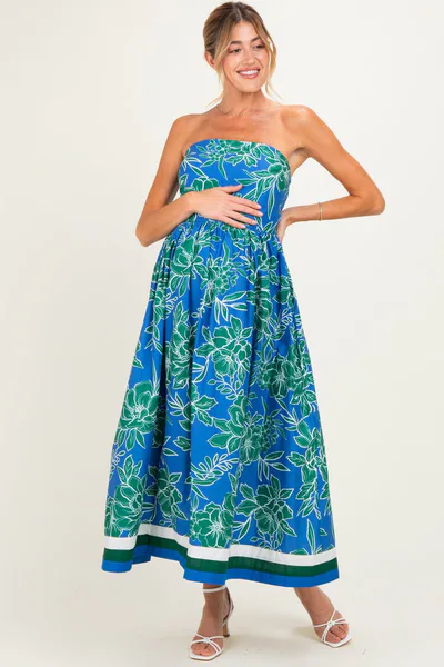 PinkBlush Royal Floral Strapless Maternity Midi Dress