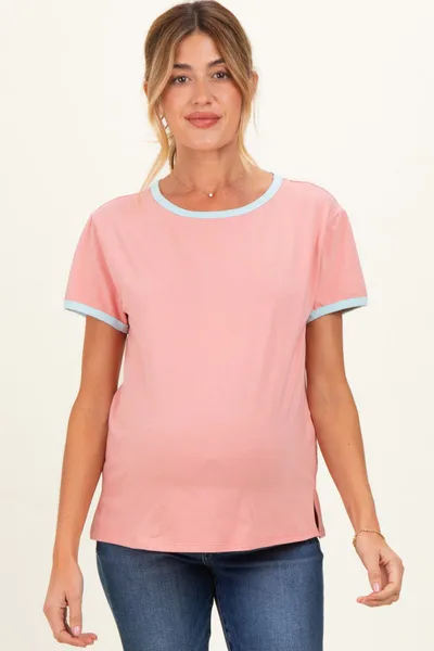 PinkBlush Pink Contrast Trim Boxy Fit Maternity Tee
