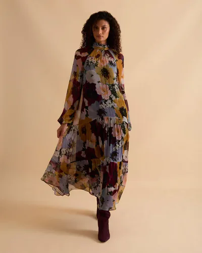 For The Creators Floral Print Tiered Midi Dress