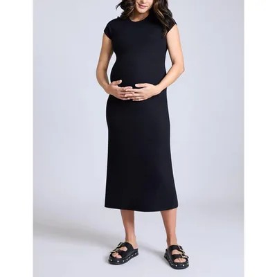 Target Women's Rib Knit Short Sleeve Raglan Midi Dress - Black - Size: Large - Motherhood Maternity