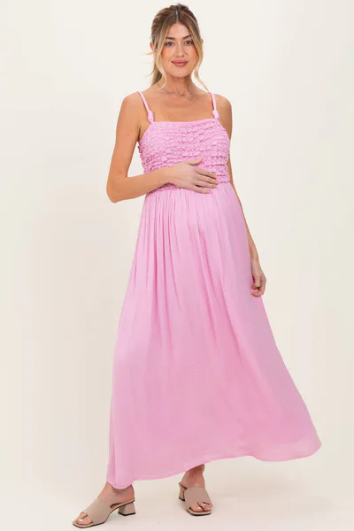 PinkBlush Pink Textured Smocked Maternity Maxi Dress