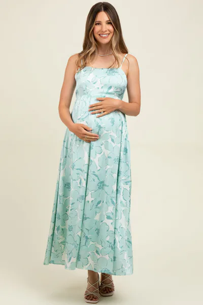 PinkBlush Sage Floral Sleeveless Maternity Maxi Dress