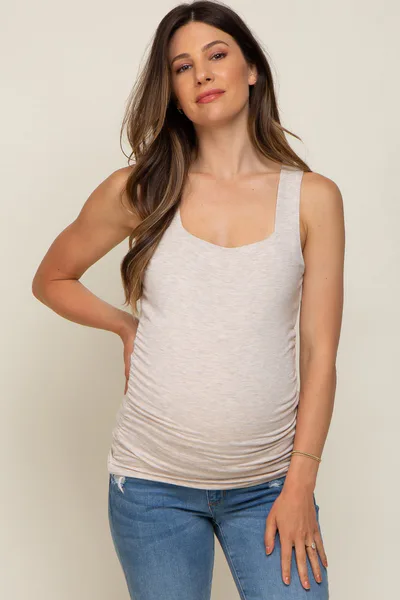 PinkBlush Cream Square Neck Ruched Sides Maternity Top
