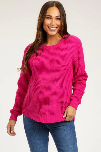 PinkBlush Fuchsia Waffle Knit Round Hem Maternity Sweater