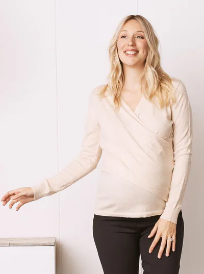 Angel Maternity Maternity Crossover Long Sleeve Lightweight Sweater in Ivory