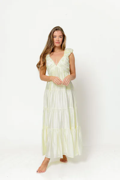 Worth Collective Katy Pleated Bodice Maxi Dress in Lemon - Bump Friendly