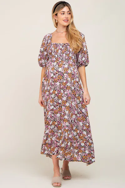 PinkBlush Black Multi-Color Floral Maternity Maxi Dress