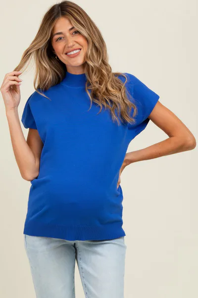 PinkBlush Royal Blue Mock Neck Knit Maternity Top