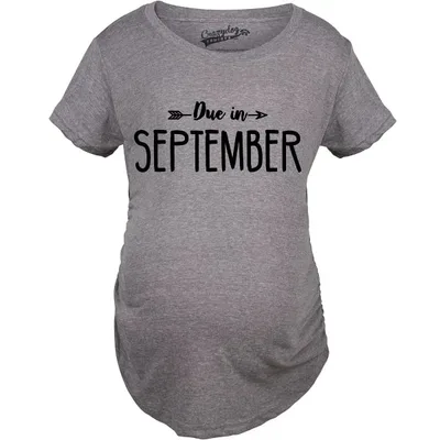 Target Maternity Due In September Funny Pregnancy T-Shirt Announcement Month Tee - Crazy Dog Maternity T Shirt with Fun Design Dark Grey S