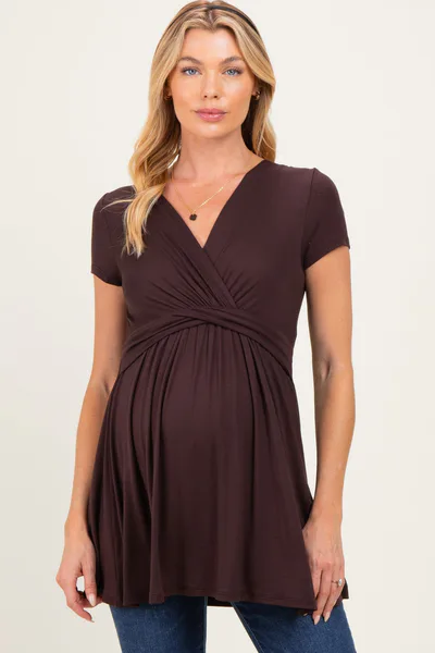 PinkBlush PinkBlush Brown Draped Front Maternity Nursing Top
