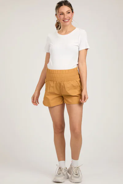 PinkBlush Yellow Curved Hem Active Maternity Shorts