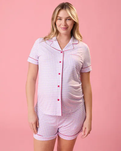 Kindred Bravely Clea Bamboo Short Sleeve Pajama Set | Lavender Gingham