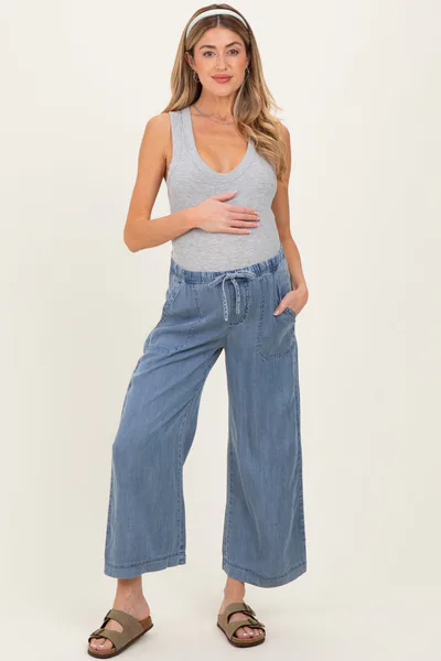 PinkBlush Blue Washed Denim Cropped Maternity Pants