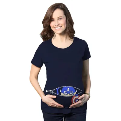 Target Maternity Peeking Captain Baby Funny Pregnancy Announcement Pregnant T shirt - Crazy Dog Maternity T Shirt Gift for Mom to be Navy S