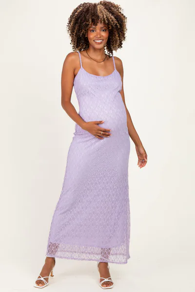 PinkBlush Lavender Sleeveless Lace Square Neck Maternity Maxi Dress