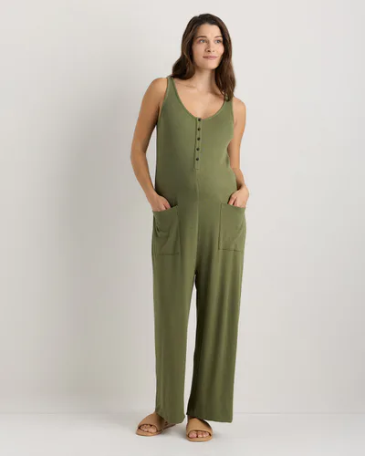 Quince Bamboo Rib Maternity Button Front Jumpsuit