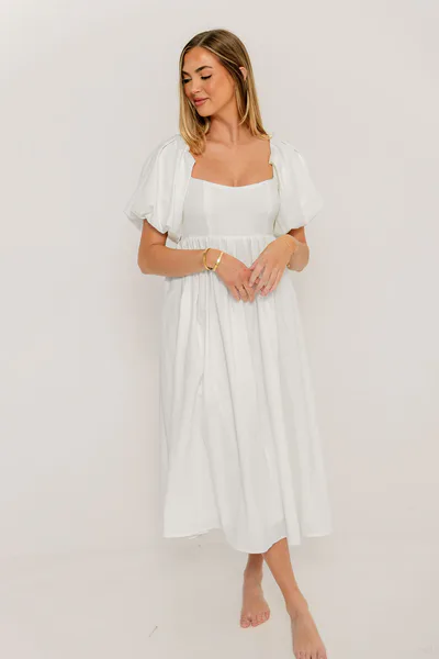 Worth Collective Hamilton Midi Dress in Off-White - Bump Friendly and Inclusive Sizing (S-2XL)