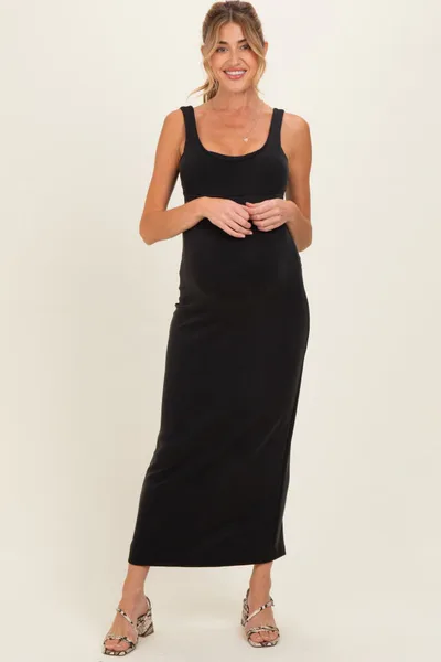 PinkBlush Black Fitted Cutout Maternity Maxi Tank Dress