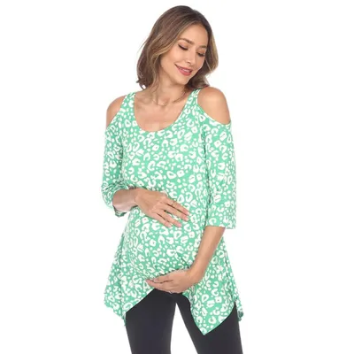 Target Maternity Leopard Cold Shoulder Tunic Top Green 1X -White Mark