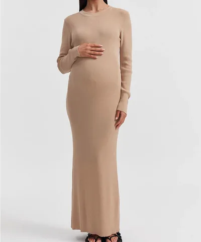 Bump City The LS Formentera Maxi Dress (Latte)