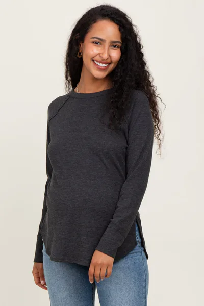 PinkBlush Charcoal Baby Waffle Knit Long Sleeve Maternity Top