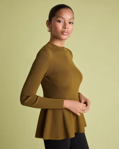 For The Creators Rib Knit Peplum Khaki Jumper