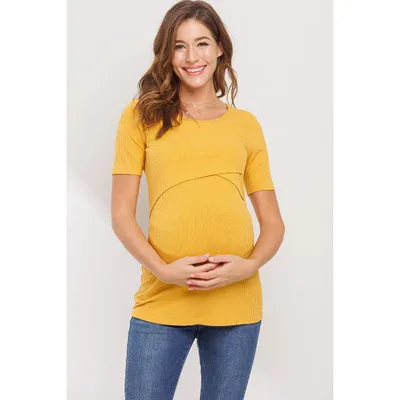 Target Hello Miz Maternity Ribbed Short Sleeve Crossover Nursing T-Shirt - Mustard - Medium