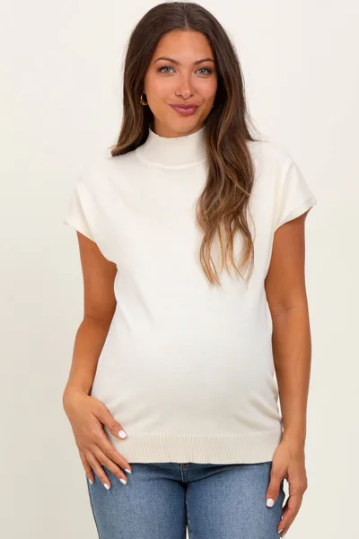 PinkBlush Cream Mock Neck Knit Maternity Top