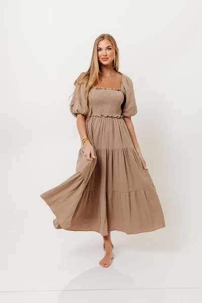 Worth Collective Elena 100% Cotton Midi Dress in Mocha - Bump Friendly *8/25 PRE-ORDER*