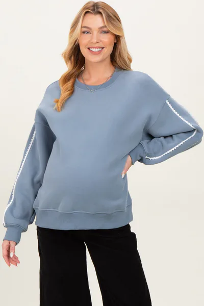 PinkBlush Dusty Blue Contrast Trim Maternity Sweatshirt