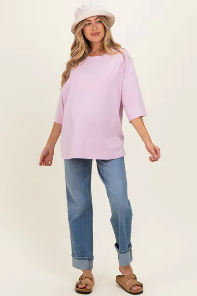 PinkBlush Pink Washed Oversized Crew Neck Maternity Top