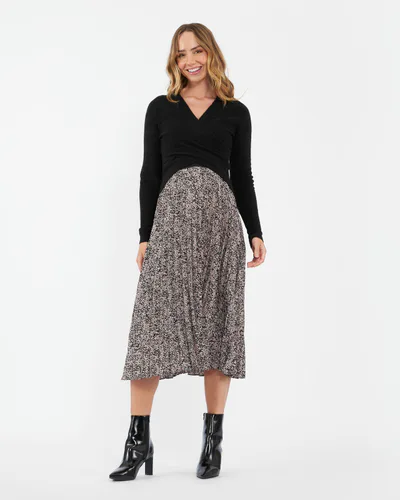 Ripe Maternity Florence Pleat Skirt Black / Dusty Pink