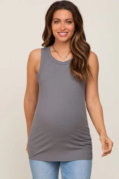 PinkBlush Charcoal Sleeveless Ribbed Maternity Top