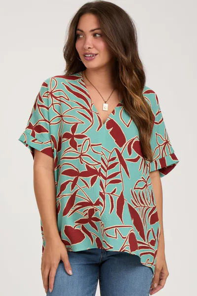 PinkBlush Teal Floral Short Sleeve Maternity Blouse