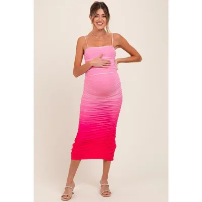 Target Pinkblush Pink Mesh Ombre Ruched Maternity Midi Dress Large
