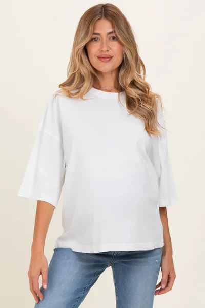 PinkBlush White Pigment Oversized Half-Sleeve Maternity T-Shirt