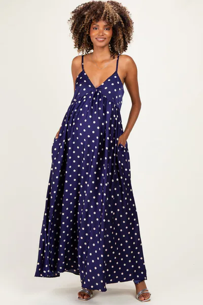 PinkBlush Navy/ Cream Polka Dot Sleeveless Maternity Maxi Dress