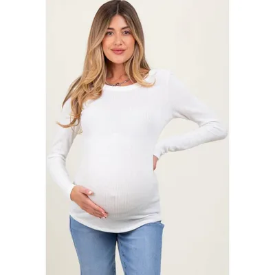 Target Pinkblush Ivory Ribbed Scoop Neck Long Sleeve Maternity Top Large