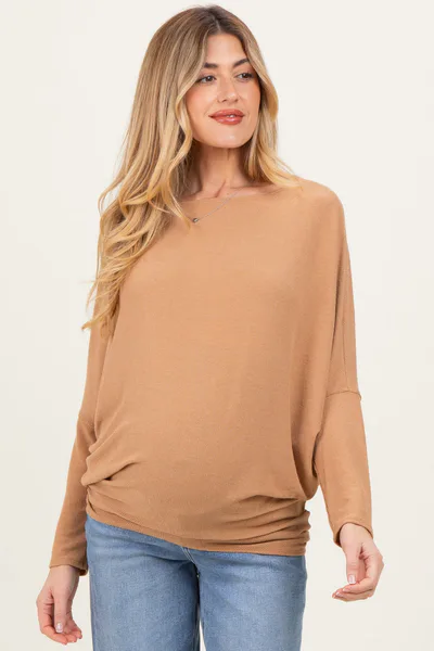 PinkBlush Camel Ribbed Maternity Dolman Top