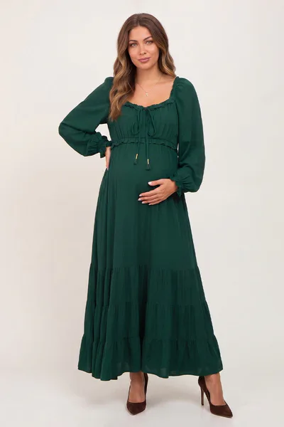 Summer Mae Summer Mae Square Neck Maternity Maxi Dress | Tie Front Smocked Cuff Bump Friendly Photoshoot Gown