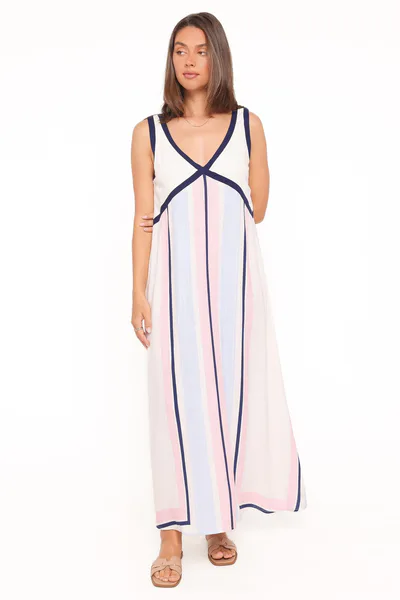 Petal & Pup Mackay Maxi Dress - Blue/Pink Stripe