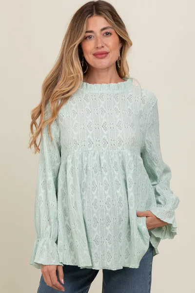 PinkBlush Mint Green Lace Ruffled Neck Maternity Top