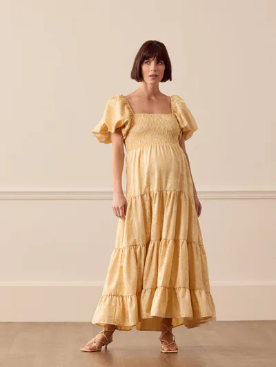 For The Creators Marigold Jacquard Tiered Dress