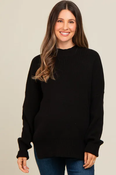 PinkBlush Black Mock Neck Basic Maternity Sweater