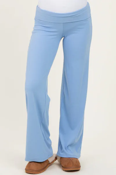 PinkBlush Light Blue Wide Leg Fold Over Maternity Lounge Pants