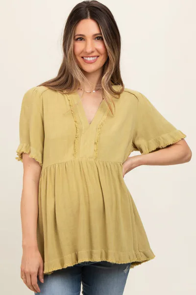 PinkBlush Light Olive Short Sleeve Maternity Top