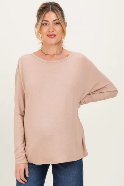 PinkBlush Taupe Relaxed Fit Dolman Long Sleeve Maternity Top
